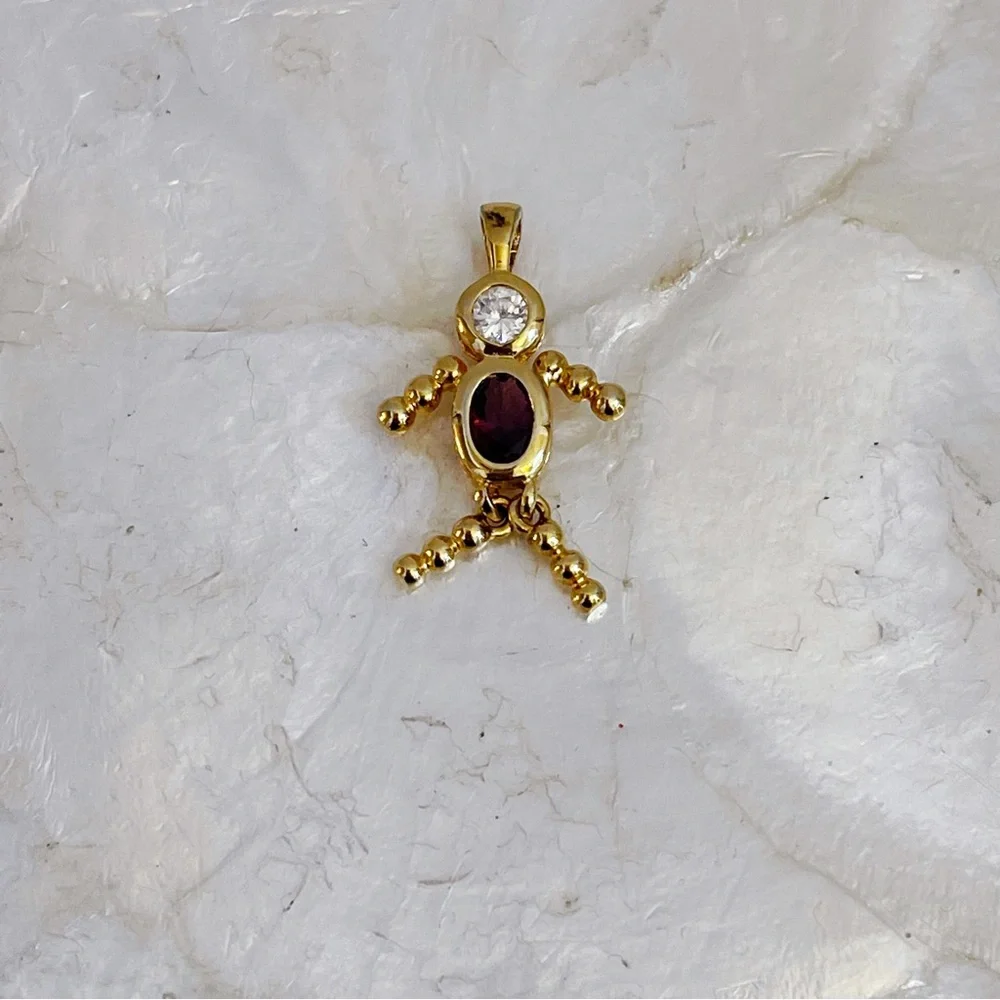 925 Sterling Faux Diamond Faux Amethyst Girl Birthstone Pendant 1.25” - Picture 4 of 9